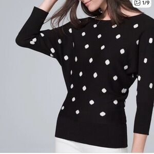 White House Black Market WHBM Black Sweater with White Dots Large